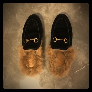 Gucci Princetown Velvet Lamb Fur Lined Mule